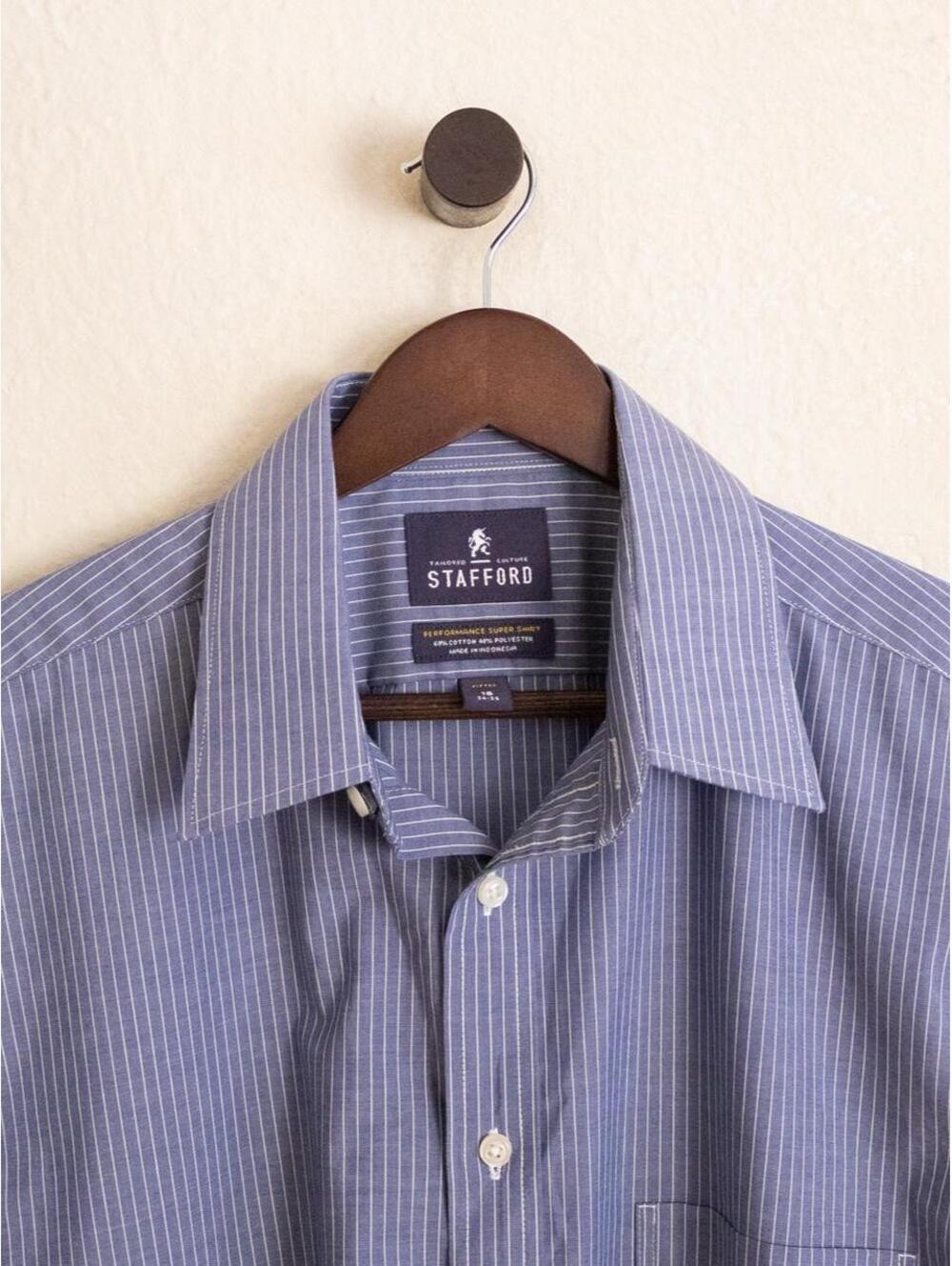 Stafford Blue Pinstripe Performance Dress Shirt